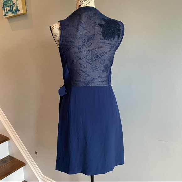 SANDRO PARIS Sleeveless navy Wrap Dress Embroidered back in size 1 or Small EUC - Picture 3 of 10